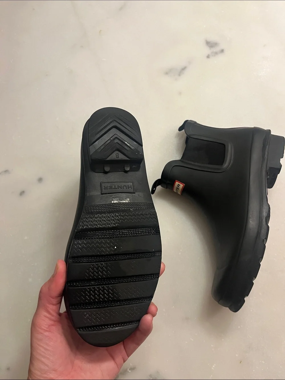 Hunter Kids Black Chelsea Rain Boots with Pull Tabs and Logo